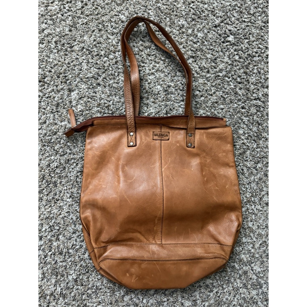 Vilenca Holland Olivia Large Cognac Brown Leather Shoulder Bag Tote Woven Front